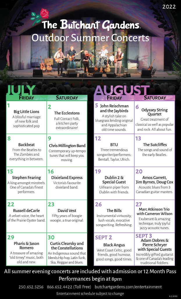 Summer Entertainment Calendar The Butchart Gardens