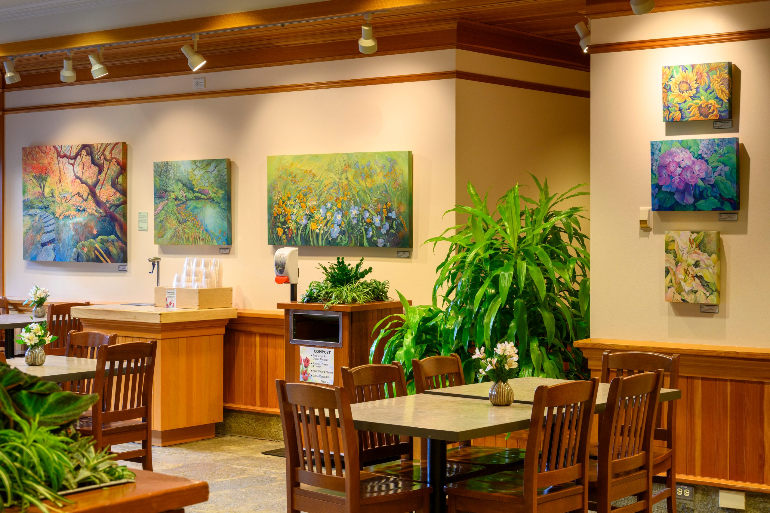 Artwork from local artists is featured on the walls inside the Coffee Shop.