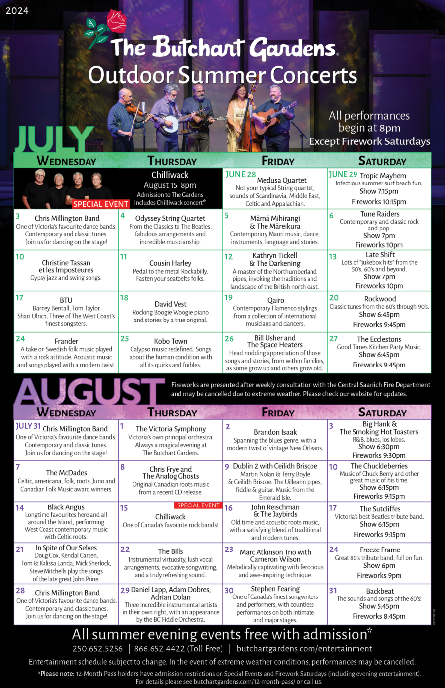 Summer Entertainment Calendar The Butchart Gardens