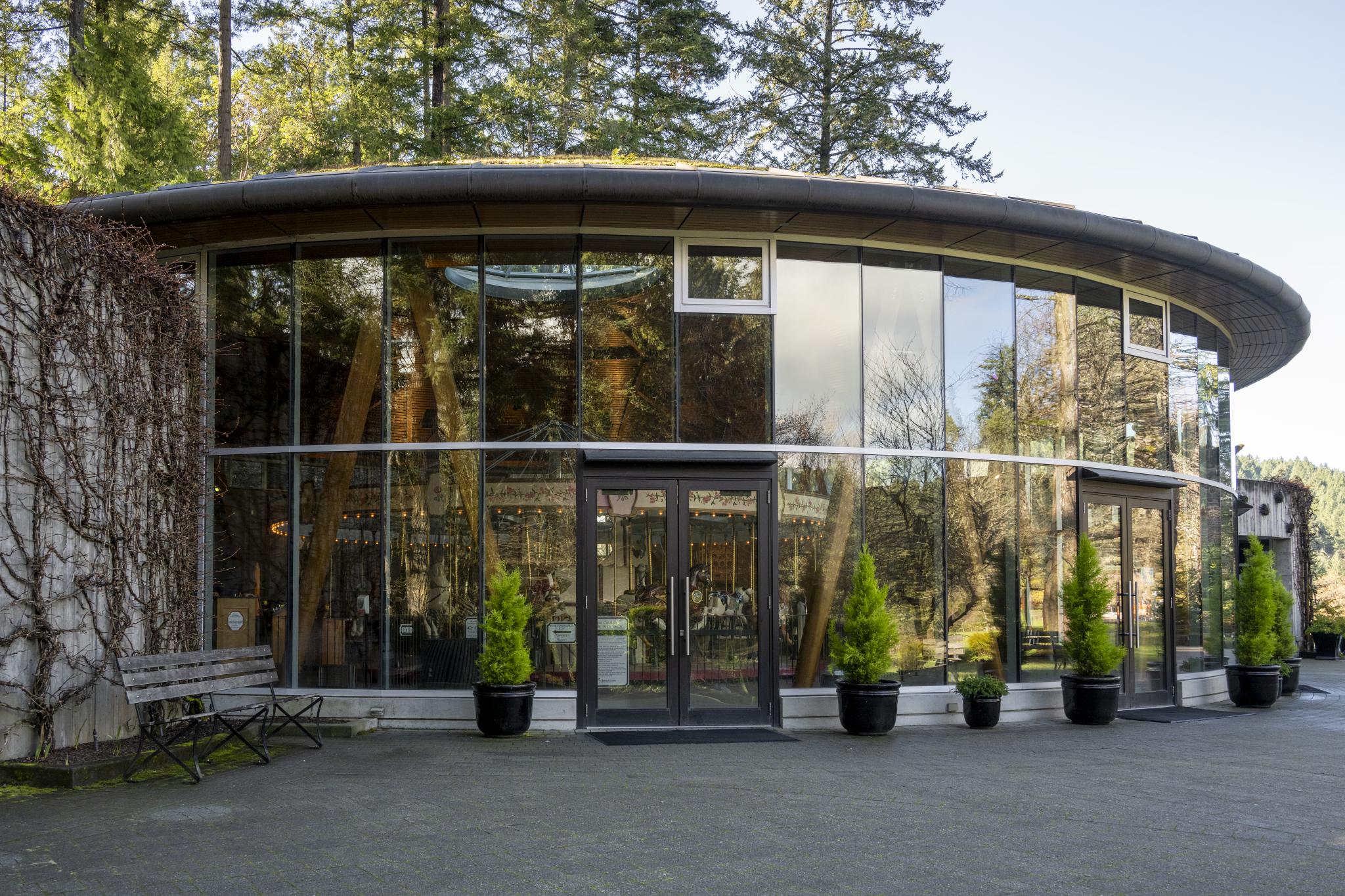 Close up of Rose Carousel building in the sunshine.