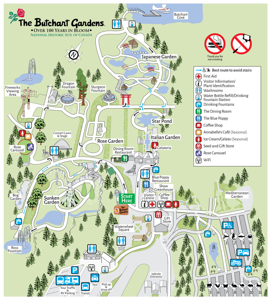 Map of the Butchart Gardens for all seasons, excluding the Christmas season.