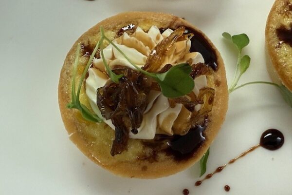 Creamed Corn Quiche with “Caramelized Onion Crema”