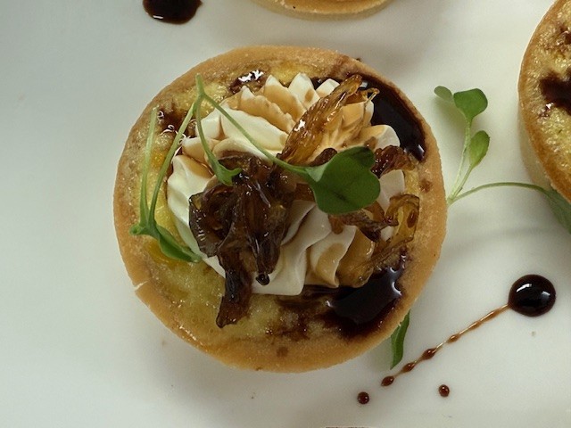 Creamed Corn Quiche with “Caramelized Onion Crema”